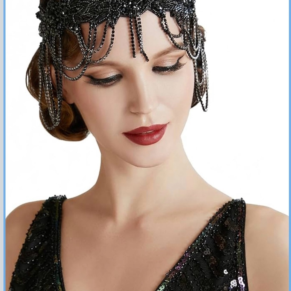 Chic Black Beaded Hairpiece